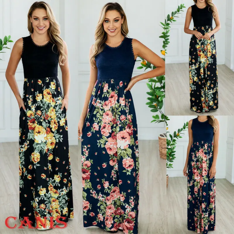 Fit and Flare Floral Dress Women Summer Boho Long Maxi Dress 2019 Ladies Evening Party Sleeveless Beach Dresses Sundress
Fit and Flare Floral Dress Women Summer Boho Long Maxi Dress 2019 Ladies Evening Party Sleeveless Beach Dresses Sundress