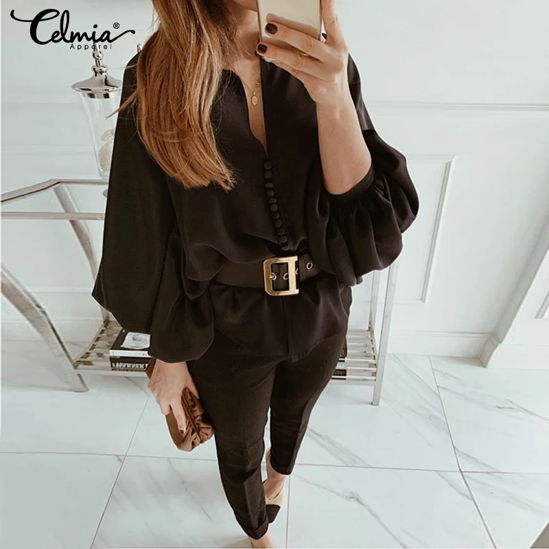 2019 Celmia Fashion Women Blouse Sexy V-Neck Long Sleeve Shirts Casual Solid Loose Buttons Work Office Lady Blusas Plus Size Top
2019 Celmia Fashion Women Blouse Sexy V-Neck Long Sleeve Shirts Casual Solid Loose Buttons Work Office Lady Blusas Plus Size Top