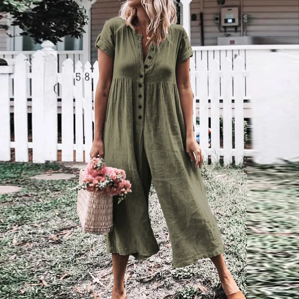 Ladies Jumpsuit Fashion Women Casual Button Loose Solid Short Sleeve Playsuit Long Jumpsuits chic playsuits L321
Ladies Jumpsuit Fashion Women Casual Button Loose Solid Short Sleeve Playsuit Long Jumpsuits chic playsuits L321