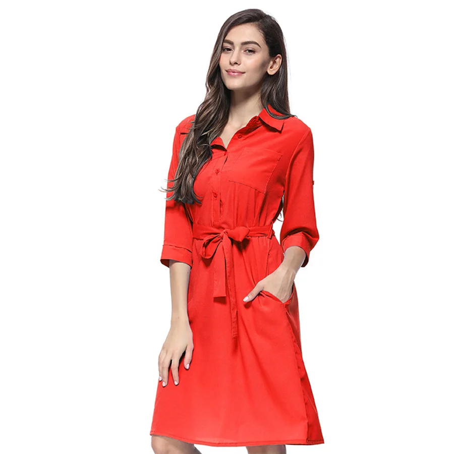 Hot 6 Color plus size dress women 2019 turn-down collar solid casual midi dress female elegant
Hot 6 Color plus size dress women 2019 turn-down collar solid casual midi dress female elegant