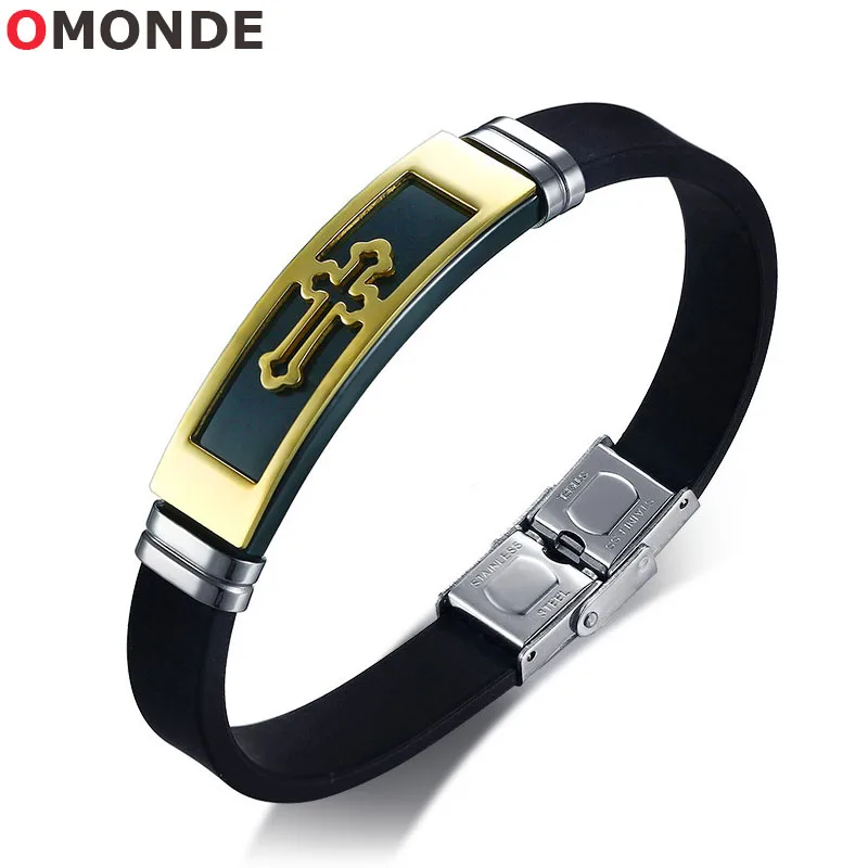 OMONDE Casual Gold Color Cross Charm Bracelet for Man Cuff Silicone Bangle Stainless Steel Male Prayer Lucky Jewelry 8" Long
OMONDE Casual Gold Color Cross Charm Bracelet for Man Cuff Silicone Bangle Stainless Steel Male Prayer Lucky Jewelry 8" Long