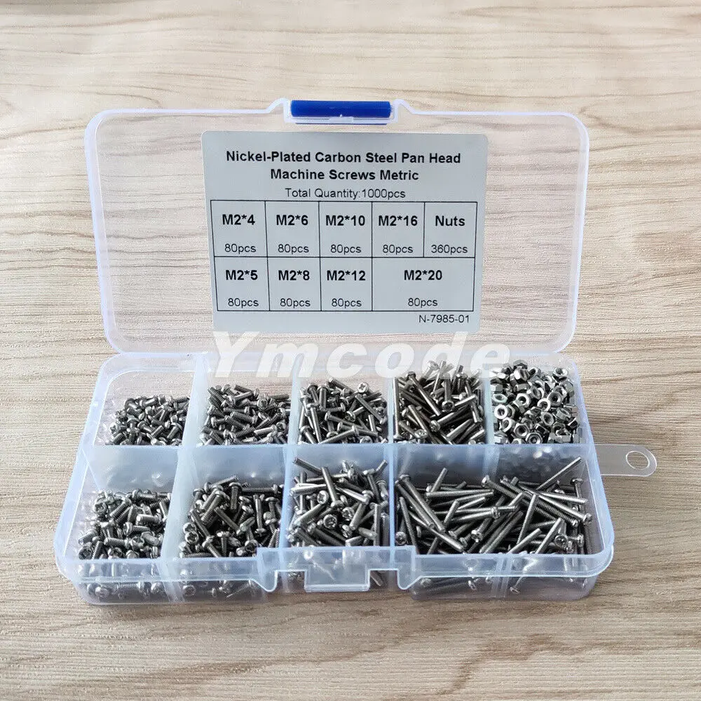 1000pcs M2(2mm) Nickel Plated Carbon Steel Phillips Pan Head Machine Screws Whit Assortment Kit NO.N-7985-01
1000pcs M2(2mm) Nickel Plated Carbon Steel Phillips Pan Head Machine Screws Whit Assortment Kit NO.N-7985-01