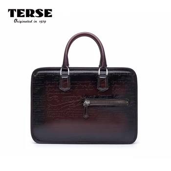 

TERSE_Leather handbag mens business briefcase handmade Italian genuine leather tote bag vintage custom service best gifts 9472-1
