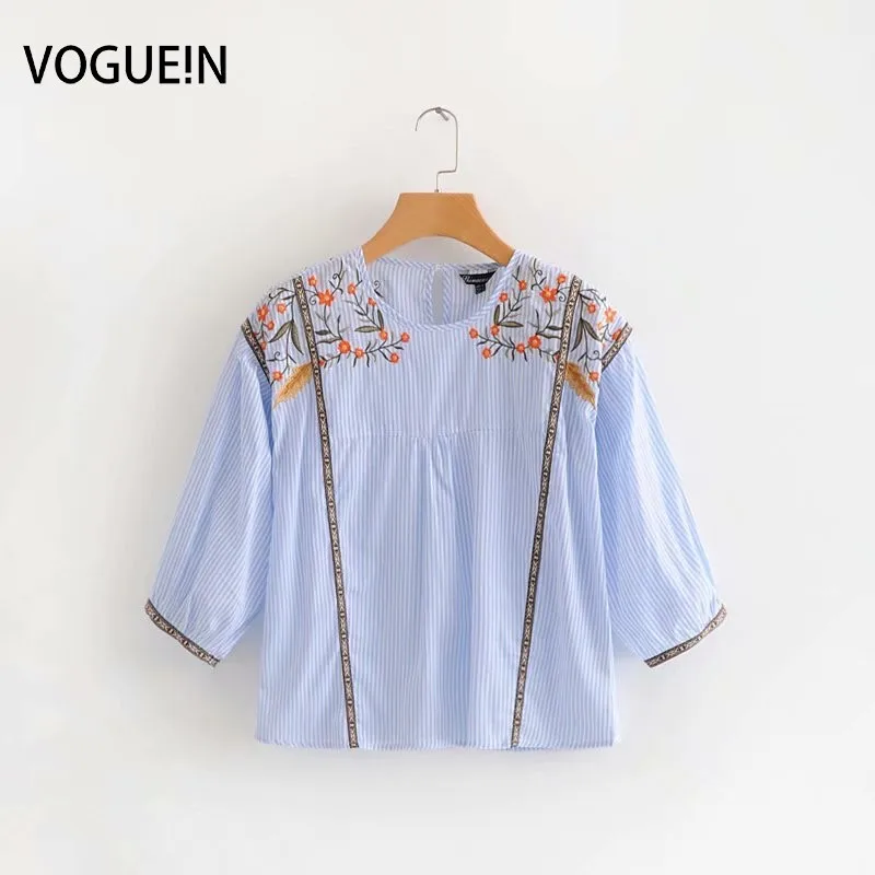 VOGUEIN New Womens Floral Embroidery Striped Print 3/4 Sleeve Shirt Blouse Tops Wholesale
VOGUEIN New Womens Floral Embroidery Striped Print 3/4 Sleeve Shirt Blouse Tops Wholesale
