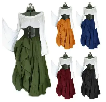Women Boat dresses Neck Long Sleeve Vintage Dress Renaissance Medieval Belt Longuette Gothic Lolita
Women Boat dresses Neck Long Sleeve Vintage Dress Renaissance Medieval Belt Longuette Gothic Lolita