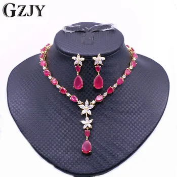 GZJY Fashion Wedding Party Jewelry Gold Color With Red AAA Zirconia Flowers Earring Necklace Set For Women Dress Accessories
GZJY Fashion Wedding Party Jewelry Gold Color With Red AAA Zirconia Flowers Earring Necklace Set For Women Dress Accessories