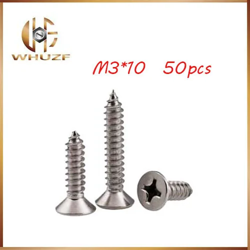 

50pcs GB846 M3x10 mm m3*10 mm 304 Stainless Steel flat head cross Countersunk head self tapping screw M3 bolts,nails