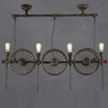 

American Loft Vintage Retro Wrought Iron Pulley Chain Pendant Light Industrial Bike Lamp E27 Edison Home Light Fixtures