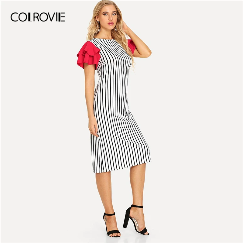 COLROVIE Ruffle Contrast Sleeve Striped Elegant Dress Women 2019 Summer Sheath Midi Vestidos Stretchy Female Office Dresses
COLROVIE Ruffle Contrast Sleeve Striped Elegant Dress Women 2019 Summer Sheath Midi Vestidos Stretchy Female Office Dresses