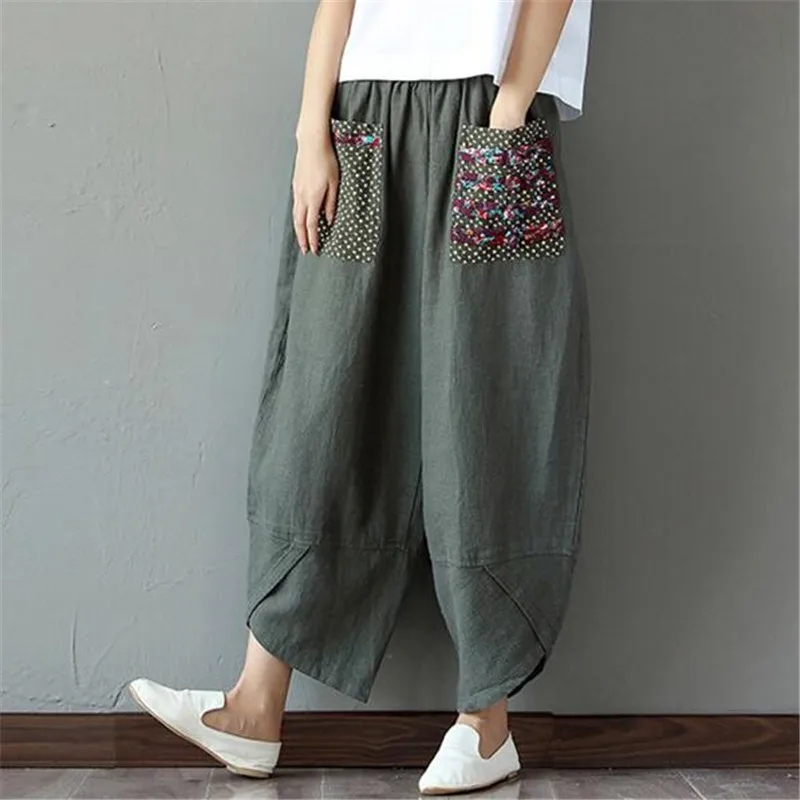 2019 Cotton Linen Wide Leg Pants Woman Casual Flower Printed Loose Full Length Trousers Elastic Waist Trousers Female Army Green
2019 Cotton Linen Wide Leg Pants Woman Casual Flower Printed Loose Full Length Trousers Elastic Waist Trousers Female Army Green