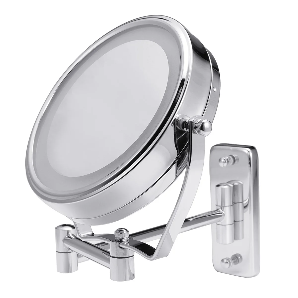 6" Diameter Bathroom Shaving Makeup Mirror With LED Lights Wall Mount Two Sides Extendable Rotate Cosmetic Mirror Magnifying 7X Sadoun.com