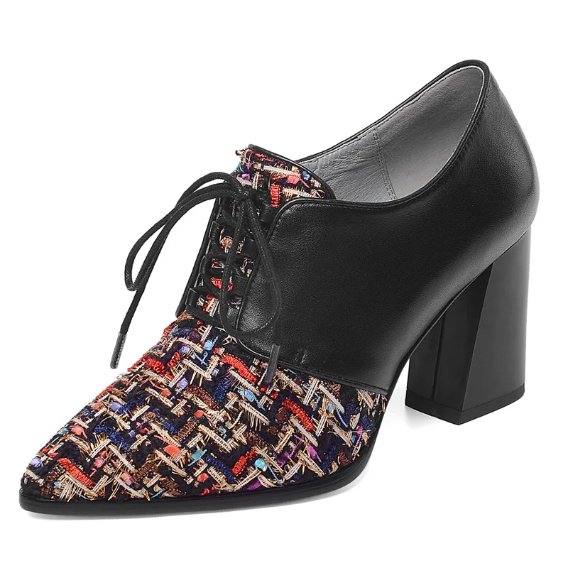 2019 novel unique brand-name leather women's shoes fashion color matching pointed thick with deep mouth lace high heels women
2019 novel unique brand-name leather women's shoes fashion color matching pointed thick with deep mouth lace high heels women