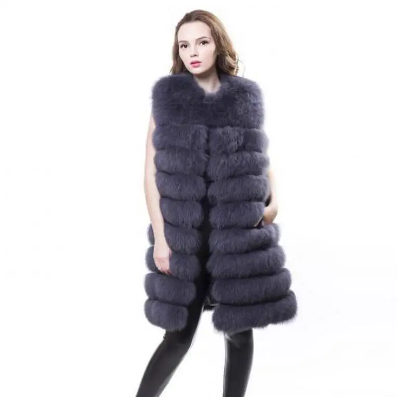 

Suede coat quality fox fur vest horizontal stripes long paragraph female luxury full fur vest long section