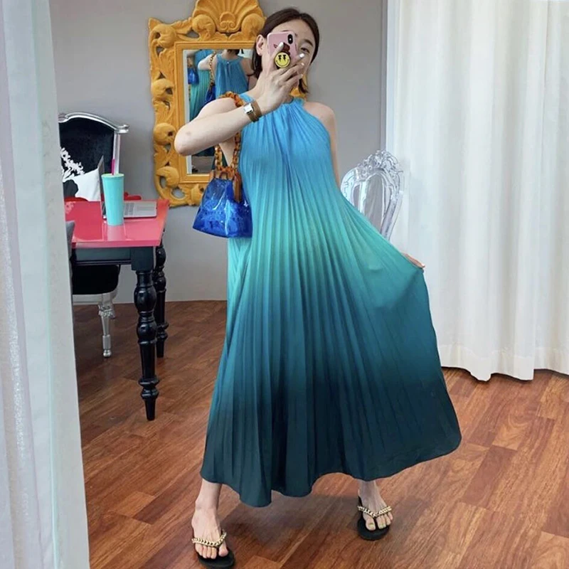 Gradient Color Print Pleated Dress Long Halter Off Shoulder Sun Dress Beach Robe Longue Vestido Largo Vestiti Lunga
Gradient Color Print Pleated Dress Long Halter Off Shoulder Sun Dress Beach Robe Longue Vestido Largo Vestiti Lunga