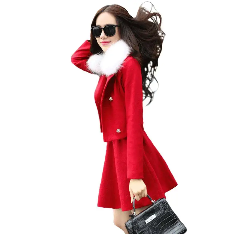 Women Winter Cashmere Blends Dress Set with Fur Collar Fashion New Women Clothes Set Slim Two Piece Set With Belt Jacket+Dress
Women Winter Cashmere Blends Dress Set with Fur Collar Fashion New Women Clothes Set Slim Two Piece Set With Belt Jacket+Dress