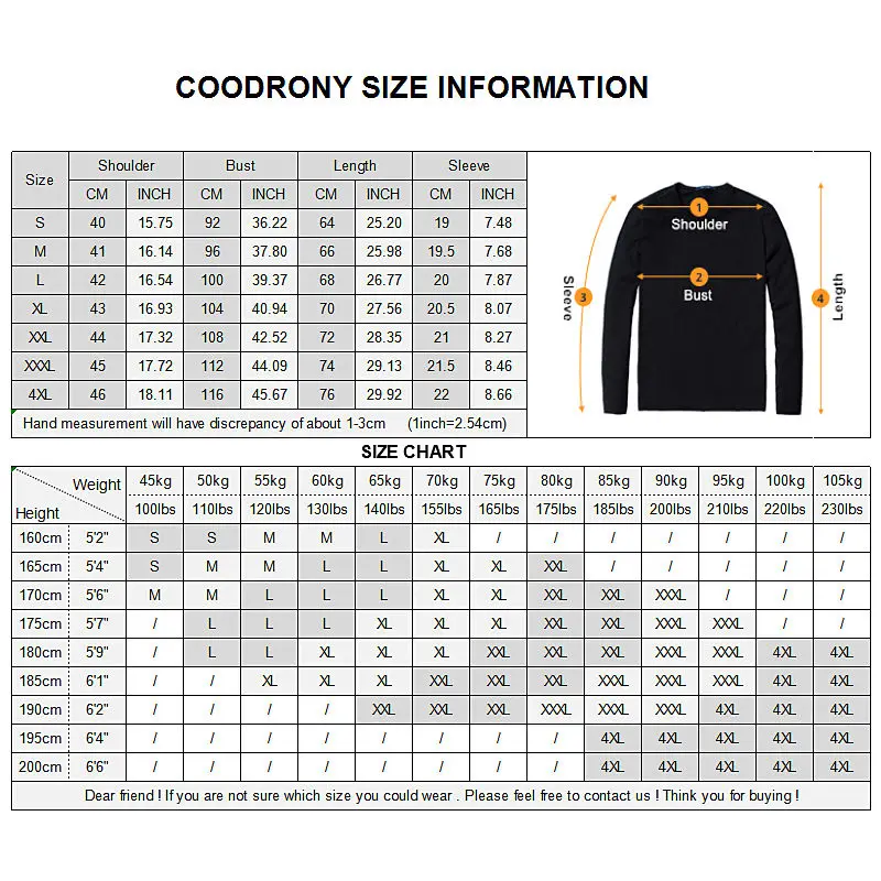 Мужская Уличная футболка COODRONY хлопковая с коротким рукавом и круглым вырезом S95128