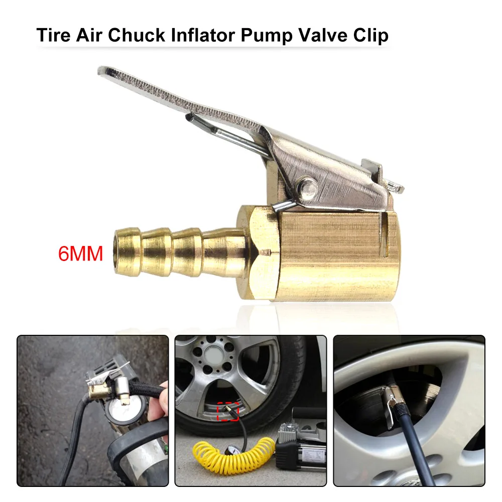 

1PCS Car Auto Zinc Alloy 6mm Tyre Wheel Tire Air Chuck Inflator Pump Valve Clip Clamp Connector Adapter for Cars