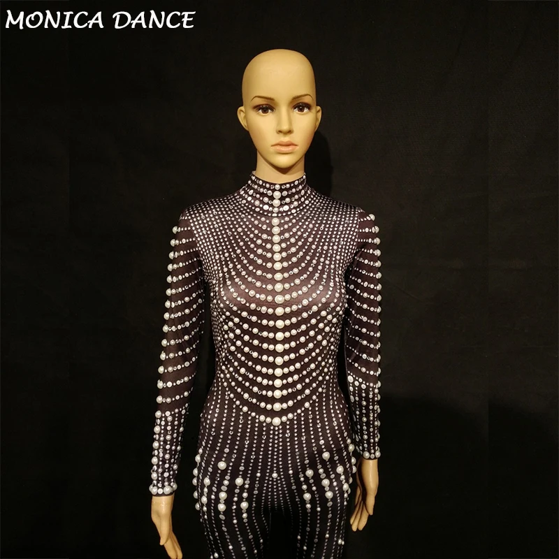 Fashion Black Nude Pearls Jumpsuit One-piece Stretch Sexy Bodysuit Stage Performance Party Celebrate luxurious Leggings
Fashion Black Nude Pearls Jumpsuit One-piece Stretch Sexy Bodysuit Stage Performance Party Celebrate luxurious Leggings