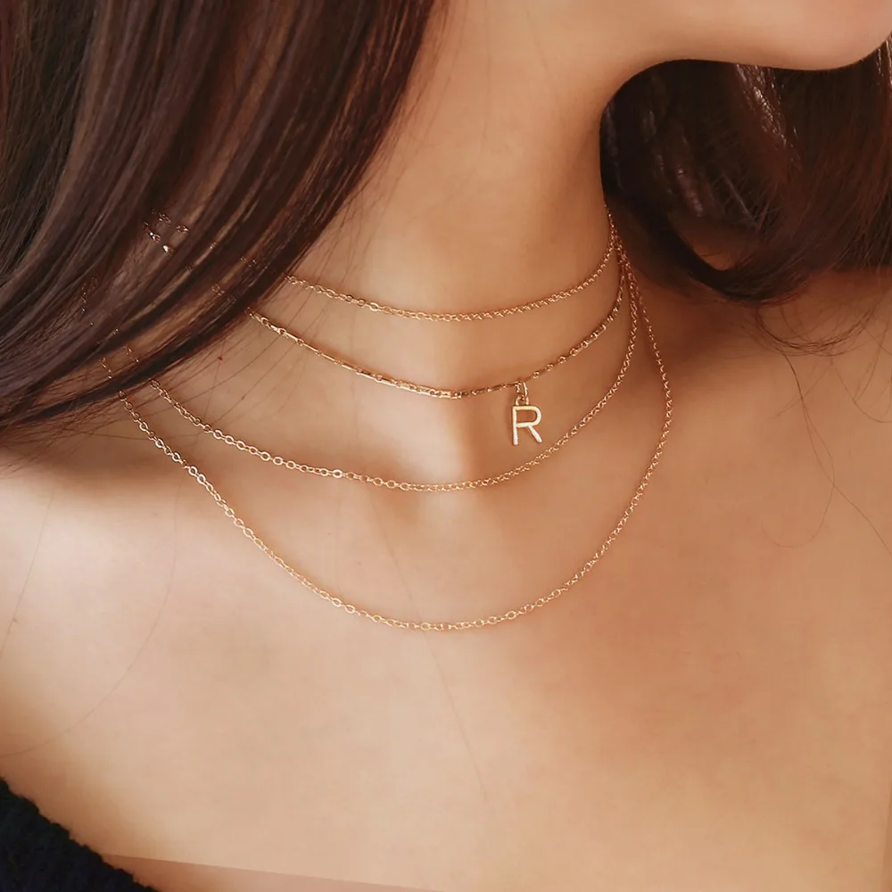 Fashion Multi Layer Silver / Gold Necklace Choker Necklace for Women Party Jewelry Letter R Charms Collar Necklace Pendant joya
Fashion Multi Layer Silver / Gold Necklace Choker Necklace for Women Party Jewelry Letter R Charms Collar Necklace Pendant joya