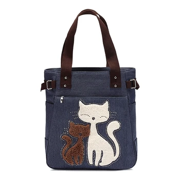 Women's messenger handbag canvas bag with cute cat small shopping shoulder bag Blue
Women's messenger handbag canvas bag with cute cat small shopping shoulder bag Blue