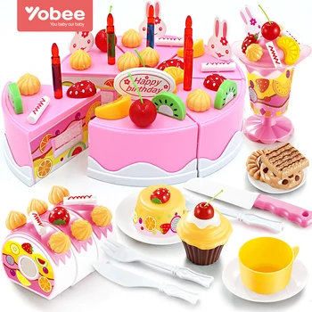 yobee 38-75Pcs DIY Pretend Play Fruit Cutting Birthday Cake