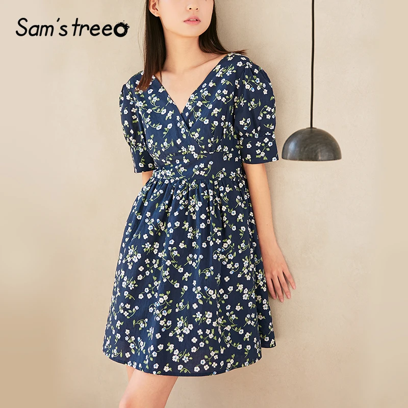 Samstree Spring Sheer Cotton 2018 New Women Dress V-Neck Floral Elastic Waist Short Sleeve Knee-Length Dress Female
Samstree Spring Sheer Cotton 2018 New Women Dress V-Neck Floral Elastic Waist Short Sleeve Knee-Length Dress Female