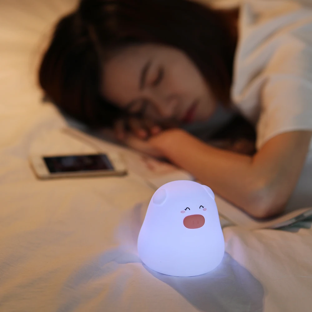 SuperNight Mini Cartoon Pig LED Night Light Touch Sensor Colorful Silicone Table Lamp Bedside Lamp for Children Kids Baby Sleep (5)
