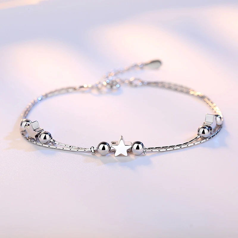 TN99 Real 925 Sterling Silver Star Heart Bracelets & Bangles for Women Jewelry Two Layer Chain Link Bracelet
TN99 Real 925 Sterling Silver Star Heart Bracelets & Bangles for Women Jewelry Two Layer Chain Link Bracelet