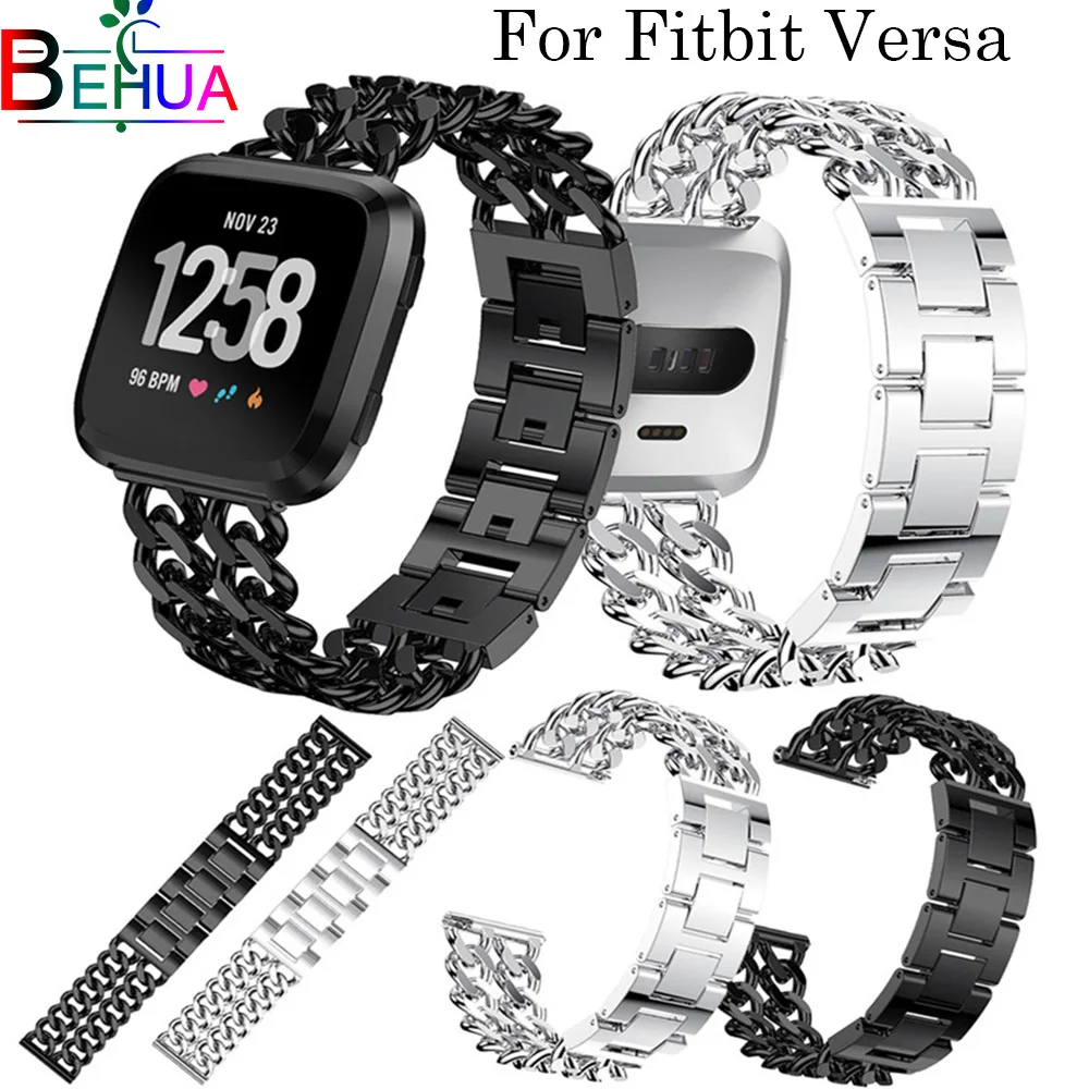 Ремешок для часов Fitbit Versa браслет из нержавеющей стали с двойной цепочкой Браслет