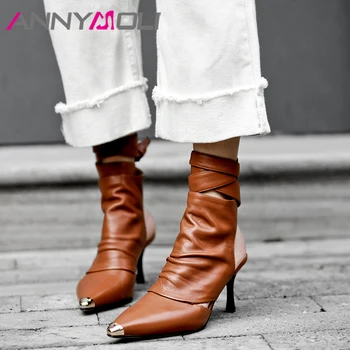 ANNYMOLI Women Gladiator Shoes High Heels Natural Genuine Leather Thin High Heel Shoes Sheepskin Lace Up Slingbacks Pumps 34-42 
ANNYMOLI Women Gladiator Shoes High Heels Natural Genuine Leather Thin High Heel Shoes Sheepskin Lace Up Slingbacks Pumps 34-42