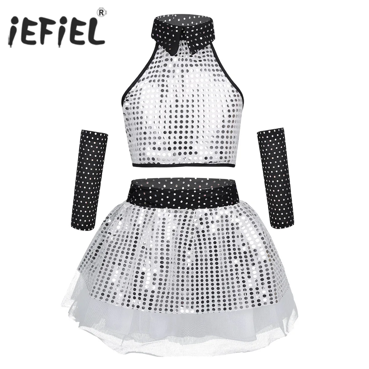 Kids Girls Jazz Dance Wear Fancy Costume Glitter Reflective Tutu Stage Leotard Skirts Crop Top with Tutu Dress and Arm Sleeves
Kids Girls Jazz Dance Wear Fancy Costume Glitter Reflective Tutu Stage Leotard Skirts Crop Top with Tutu Dress and Arm Sleeves
