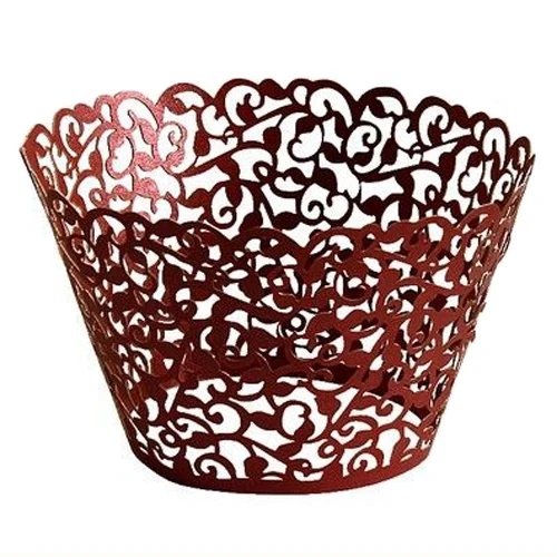 Image HGHO High Quality 20 pcs Filigree Vintage Cupcake Wrappers Wraps Cases   Wedding, Birthday, UK seller(Red wine)