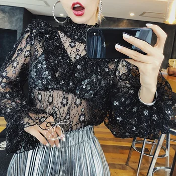 Blouse Rushed Polyester Full Blusas Korean 2018 Summer New High-heeled Perspective Long-sleeved Horn Sleeves Lace Shirt Women
Blouse Rushed Polyester Full Blusas Korean 2018 Summer New High-heeled Perspective Long-sleeved Horn Sleeves Lace Shirt Women