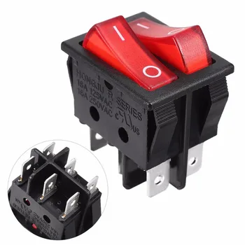 

10PCS KCD3 AC 250V 16A Red Light 6P Terminals ON/OFF Double SPST 2 Way Snap in Boat Rocker Switch