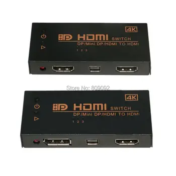 

4k 3D Mini 3 Port MINI dp hdmi to HDMI Switch Switcher 3 in 1 out HDMI Distributor Splitter For HDTV PS3 XBOX/PC Laptop