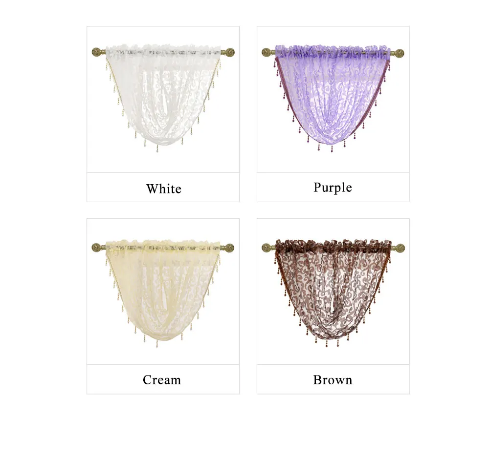 NAPEARL Transparent Sheer Waterful Valance for Living Room Window Curtains Home Beads Decoration Elegant Rod Pocket Short Drapes
