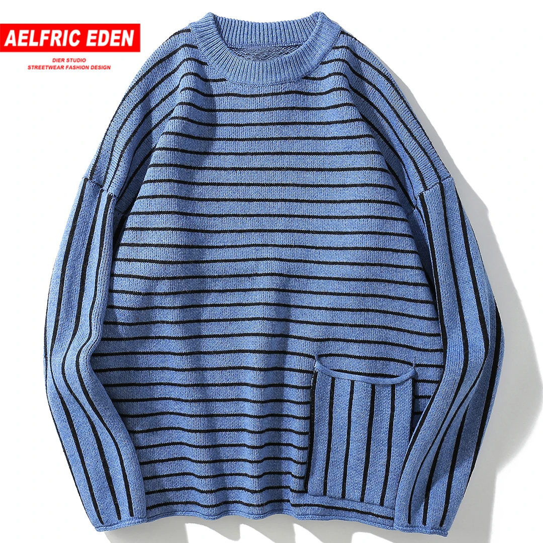 Aelfric Eden хип-хоп вязаный полосатый мужской уличный винтажный пуловер Свитера