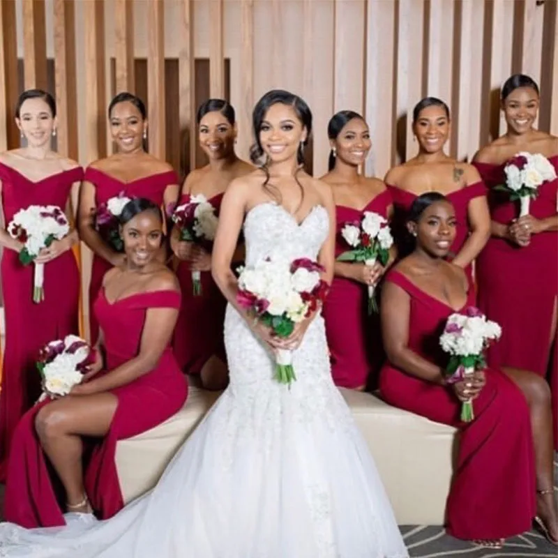 lamiabridal Off The Shoulder Bridesmaid Dresses Mermaid Style Long Satin Robe De Soiree Burgundy Front Slit Maid Of Honor Dress
lamiabridal Off The Shoulder Bridesmaid Dresses Mermaid Style Long Satin Robe De Soiree Burgundy Front Slit Maid Of Honor Dress