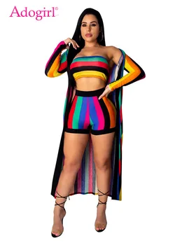 Adogirl Rainbow Colorful Stripe Women Casual 3 Piece Set Strapless Tube Top + Summer Shorts + Extra Long Cardigan Beach Outfits
Adogirl Rainbow Colorful Stripe Women Casual 3 Piece Set Strapless Tube Top + Summer Shorts + Extra Long Cardigan Beach Outfits