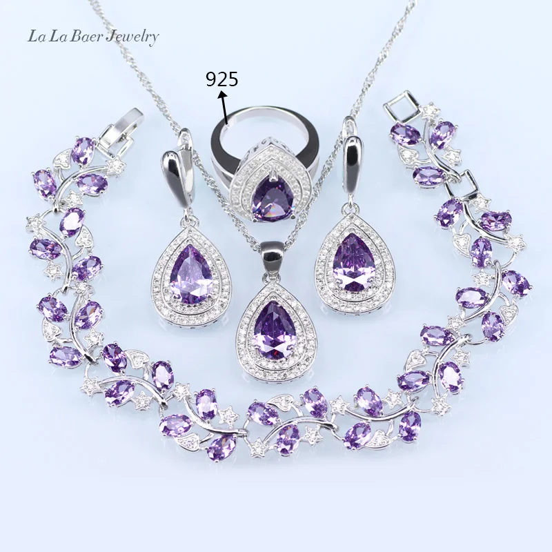 L&B Elegant silver colo 925 logo Purple Crystal Zircon Jewelry Sets For Women Crystal Rings/Earrings/Necklace bracelet sets
L&B Elegant silver colo 925 logo Purple Crystal Zircon Jewelry Sets For Women Crystal Rings/Earrings/Necklace bracelet sets
