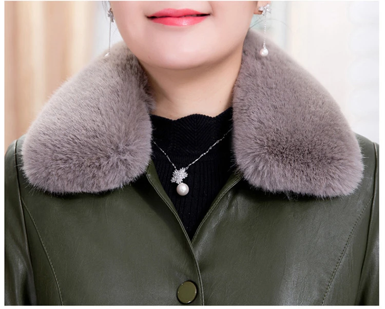 Middle Aged Women Winter Long Jacket Leather Coat Plus Size 6XL Fur Collar Jackets Elegant Women Padded Coat Button CH742 (7)