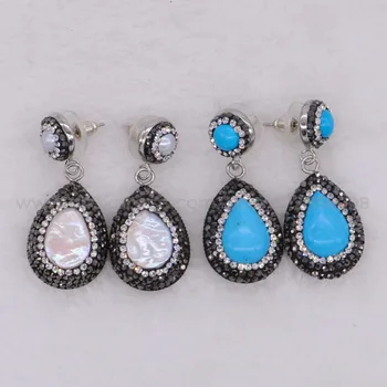 Handcrafted Trendy Drop earrings Rhinestone Pave Big natural Pearls/Blue stone earrings druzy earrings party jewelry 2138
Handcrafted Trendy Drop earrings Rhinestone Pave Big natural Pearls/Blue stone earrings druzy earrings party jewelry 2138