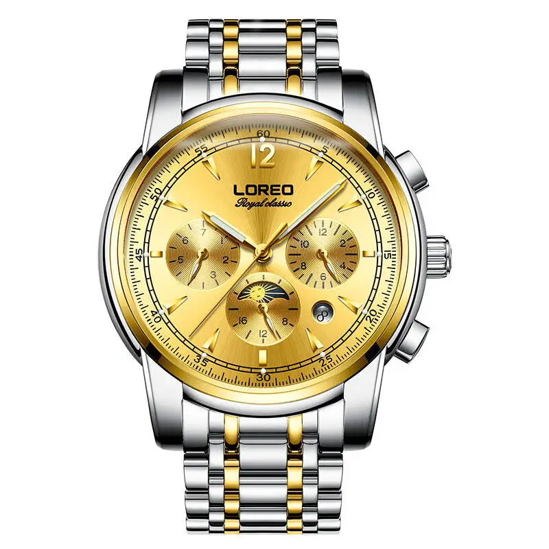 

LOREO 6105 Germany watches automatic mechanical moon phase sapphire luminous golden Business sports relogio masculino