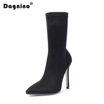 DAGNINO Women's Knight Boots Elastic Fabric Sock Boots Ladies Pointed Toe Thin 11CM High Heels Fashion Ankle Boots Woman Shoes
DAGNINO Women's Knight Boots Elastic Fabric Sock Boots Ladies Pointed Toe Thin 11CM High Heels Fashion Ankle Boots Woman Shoes