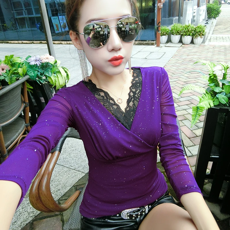 Fashion European Twinkle Patchwork Sexy Lace Tshirt 2019 New Autumn Winter Top Clothes Shirt Camiseta Mujer Black Khaki T97601
Fashion European Twinkle Patchwork Sexy Lace Tshirt 2019 New Autumn Winter Top Clothes Shirt Camiseta Mujer Black Khaki T97601