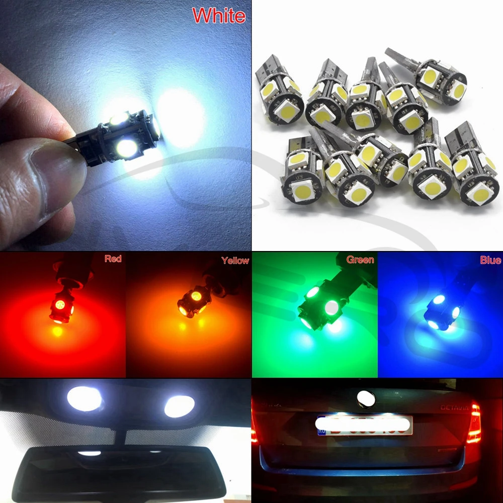 Hviero T10 Canbus White Blue Red 5smd 5050 Led Car Light W5w 194 168 Error Bulbs DC 12V Wedge Lamp Band Decoder Sign Trun Light