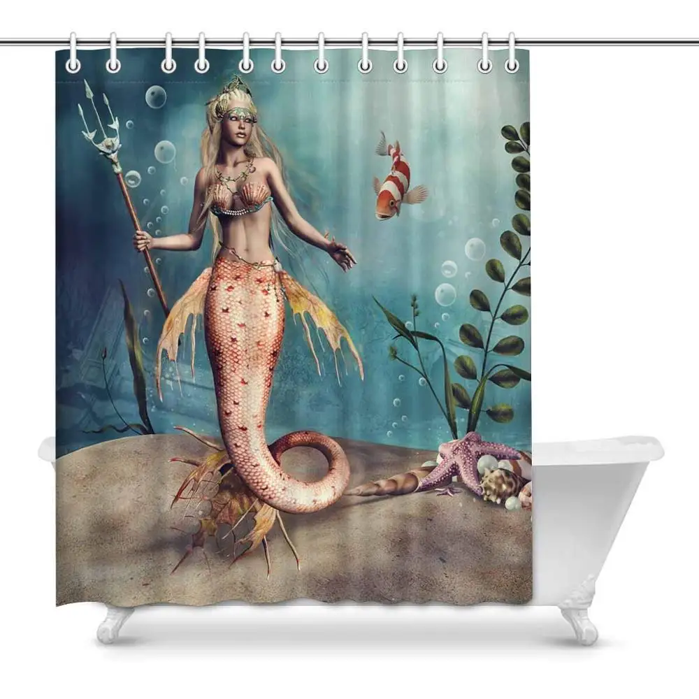 Fantasy Mermaid Holding Trident Fish Sea Shell Decor Waterproof Polyester Fabric Shower Curtain Bathroom Sets Hooks
Fantasy Mermaid Holding Trident Fish Sea Shell Decor Waterproof Polyester Fabric Shower Curtain Bathroom Sets Hooks