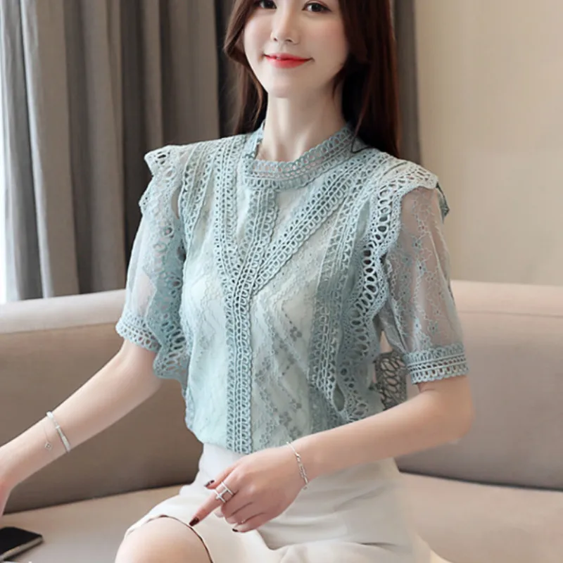 2019 Summer Sweet Women Short Sleeve Green Lace Blouses Woman Lace Shirts Short Sleeve Hollow Out Lace Tops
2019 Summer Sweet Women Short Sleeve Green Lace Blouses Woman Lace Shirts Short Sleeve Hollow Out Lace Tops