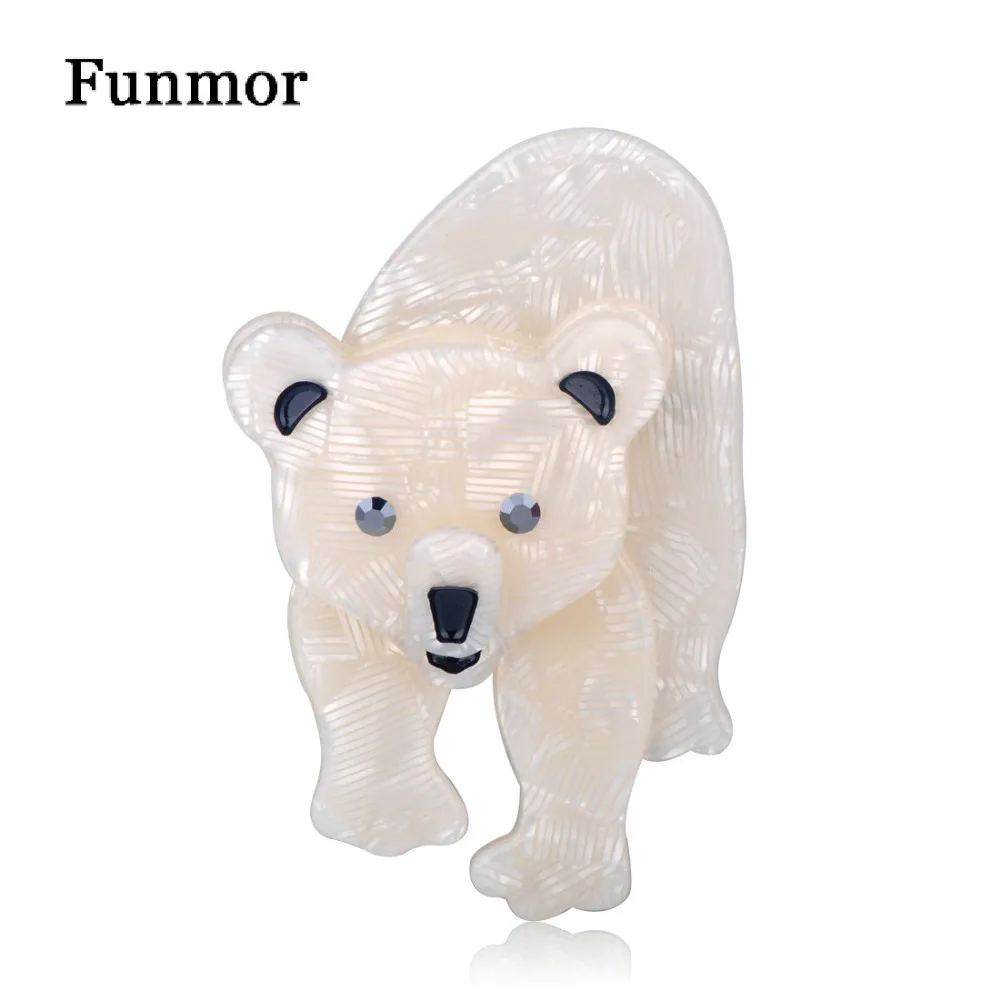 

Funmor Lifelike Polar Bear Brooches For Women White Color Acrylic Animal Brooch Pins Bag Shirt Accessories Big Size Club Badge