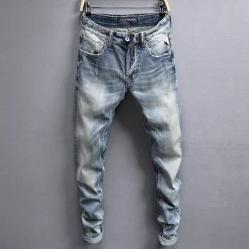 Italian Style Fashion Men Jeans Light Blue Slim Fit Denim Buttons Pants hombre White Washed Vintage Design Classical Jeans Men
Italian Style Fashion Men Jeans Light Blue Slim Fit Denim Buttons Pants hombre White Washed Vintage Design Classical Jeans Men